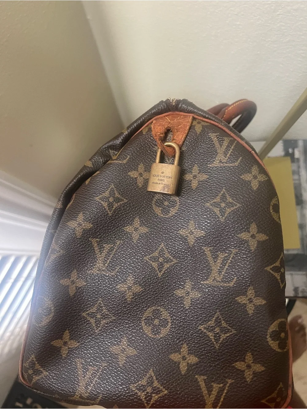 Louis Vuitton Monogram Canvas Satchel with Tan Leather Handles speedy 30